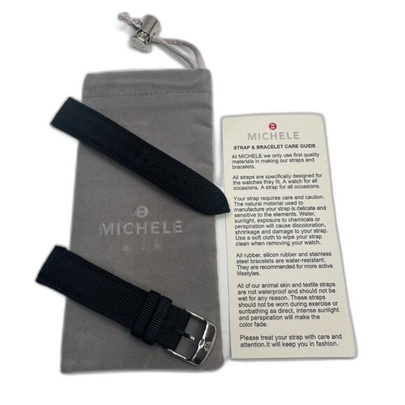 MICHELE 18mm Black Grosgrain Strap Retail $100 Silver Buckle - Picture 4 of 5